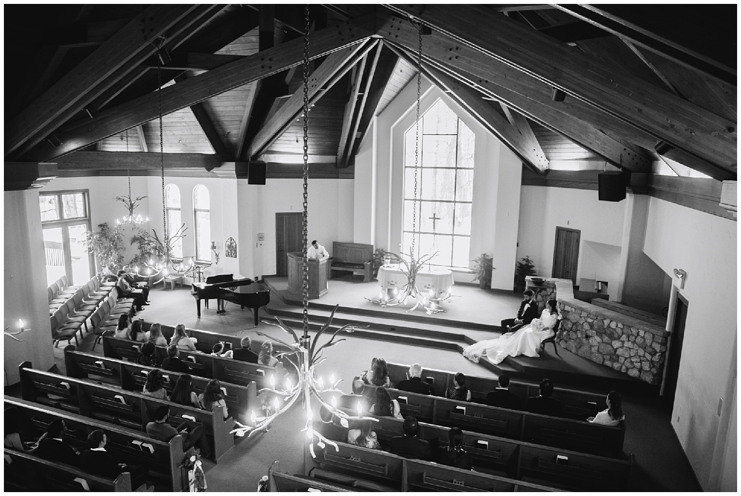 A wide shot of the church at a beaver creek chapel wedding 