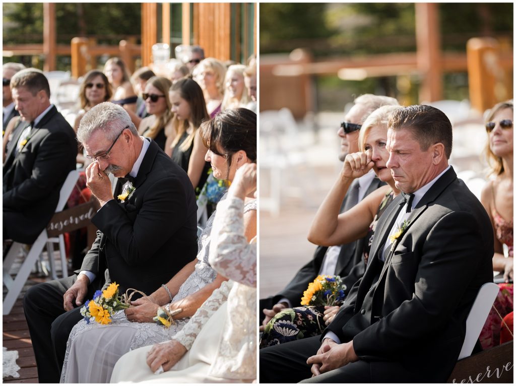 emotional parents during the wedding ceremony in keystone Colorado 