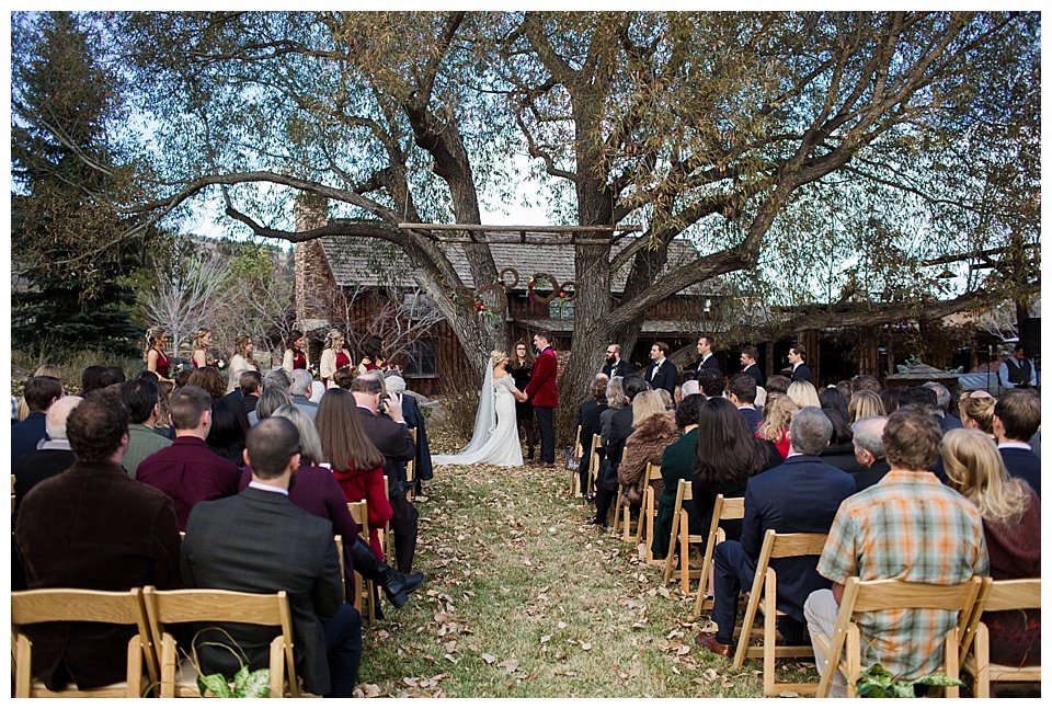 bride and groom get married in the fall at spruce mountain ranch