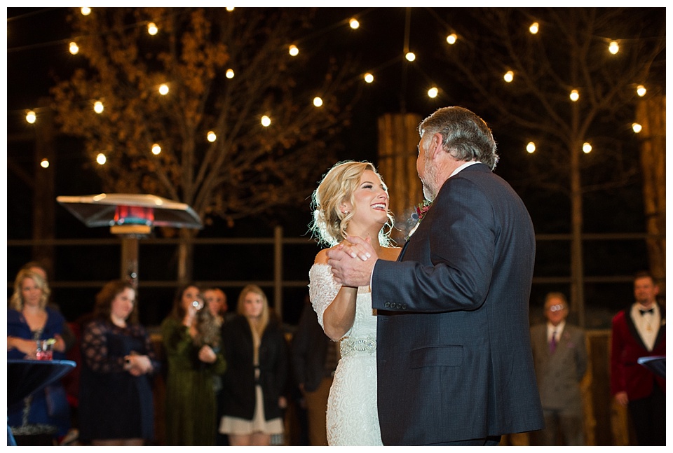 bride dancing with her father at her wedding at spruce mountain ranch