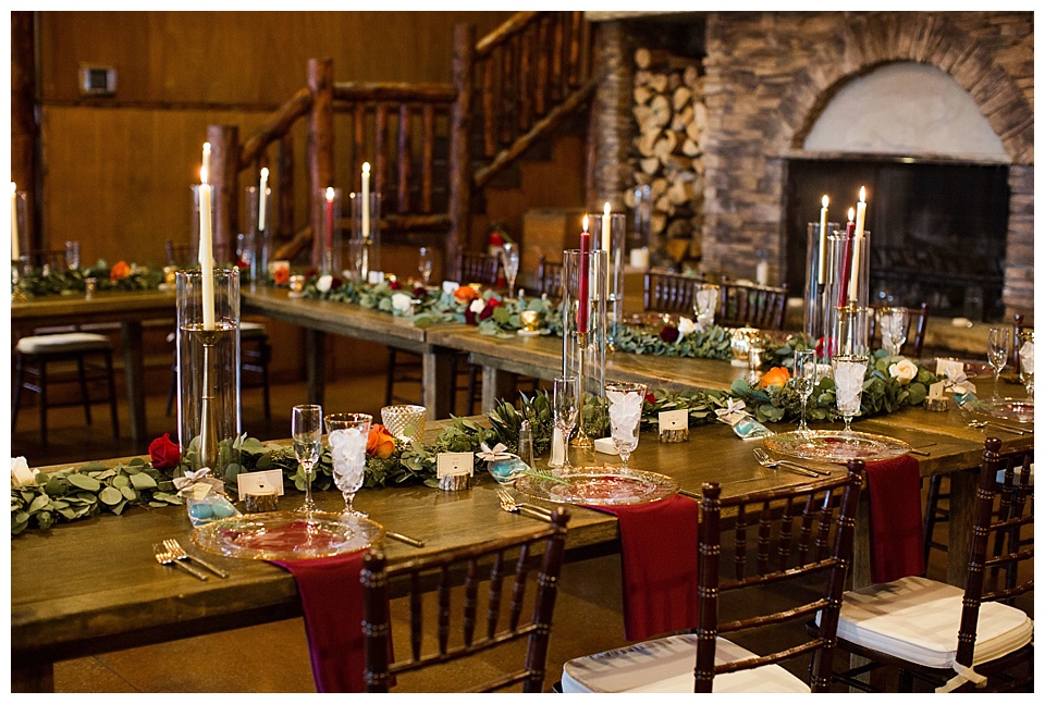 wedding reception table details for fall wedding at spruce mountain ranch