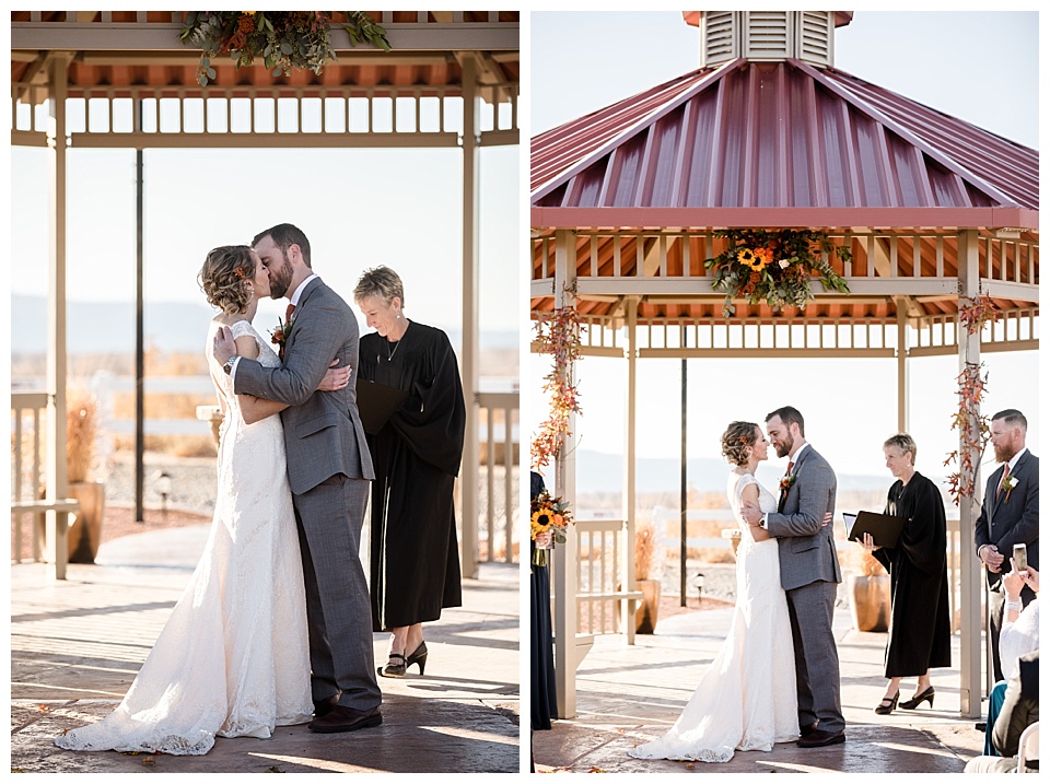bride and groom share their first kiss at colterris winery