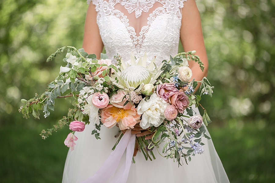 soft muted pastel spring colored wedding bouquets 