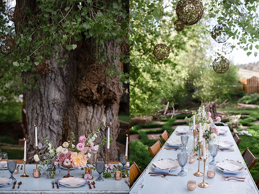 woodland tea party pastel wedding reception details 