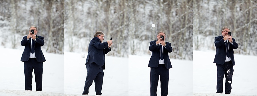 father of the bride embarrassing wedding couple by taking photos on iphone 