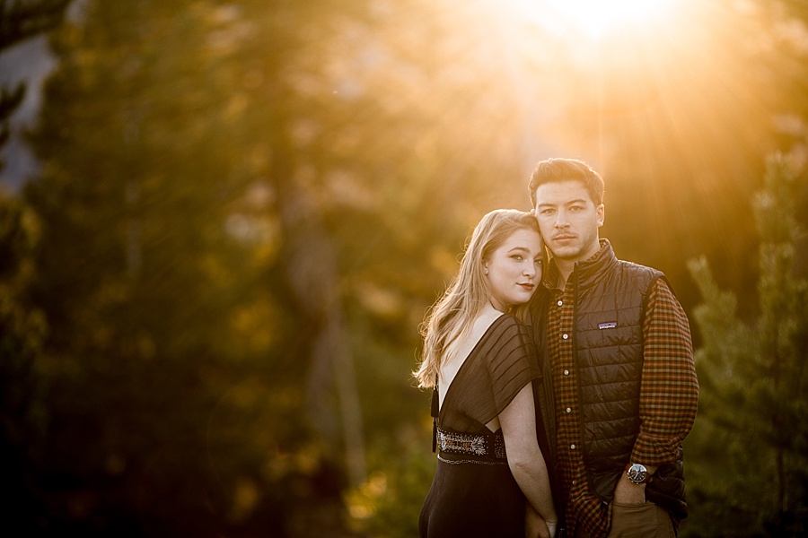 stunning sunset portrait of engaged couple at sapphire point breckenridge