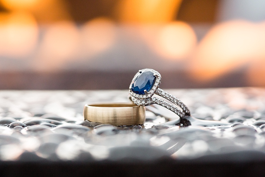 detail of wedding rings with sapphire engagement ring in keystone colorado 