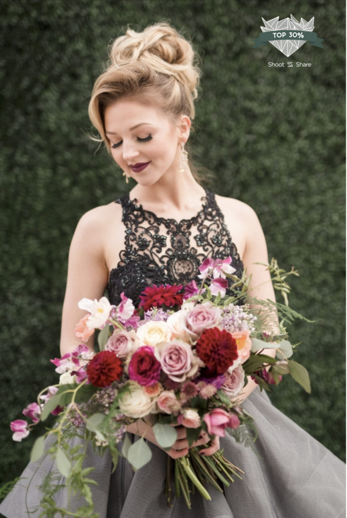 Bride with gray and black dress at JW Marriott Cherry Creek Denver