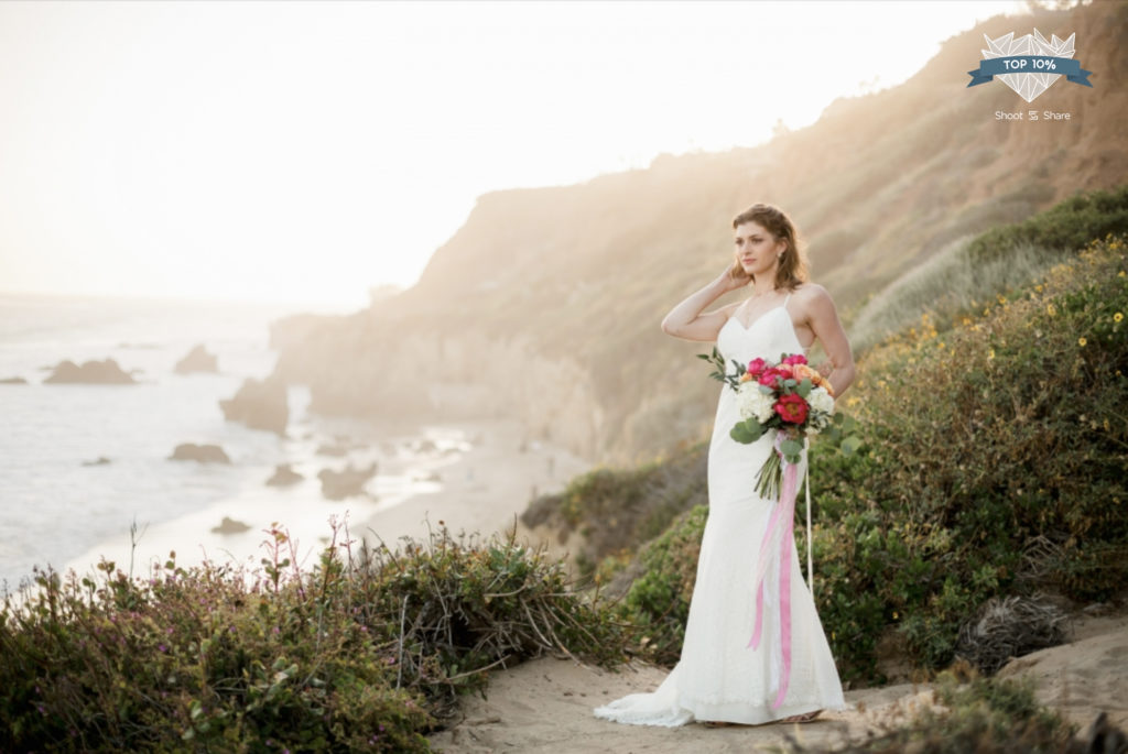 Bride with bright flowers at El Matador