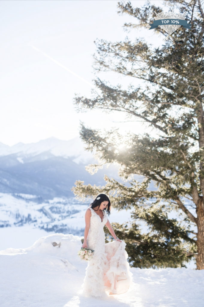 sunset bride at Sapphire Point elopement near Breckenridge