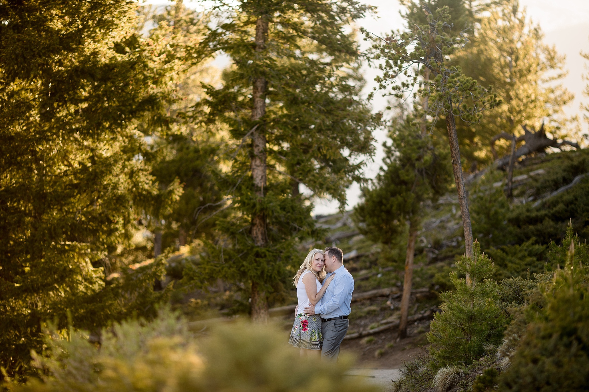 engaged couple pose for their breckenridge wedding photographer at sapphire point
