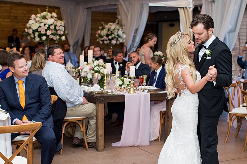 Bride and groom first dance during wedding reception at Wedgewood Boulder Creek.