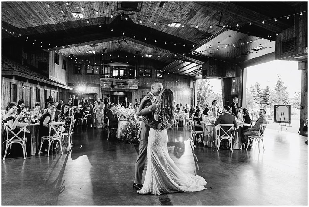 Bride and groom first dance at Trey's Vista at Spruce Mountain Ranch