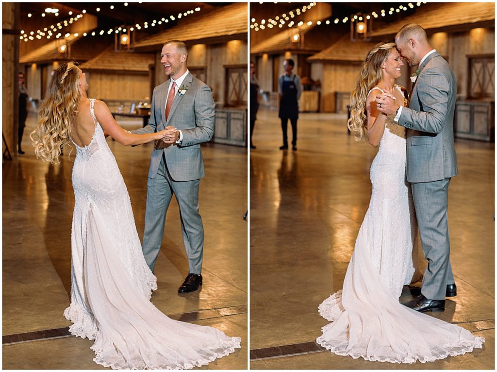Bride and groom first dance at Trey's Vista at Spruce Mountain Ranch