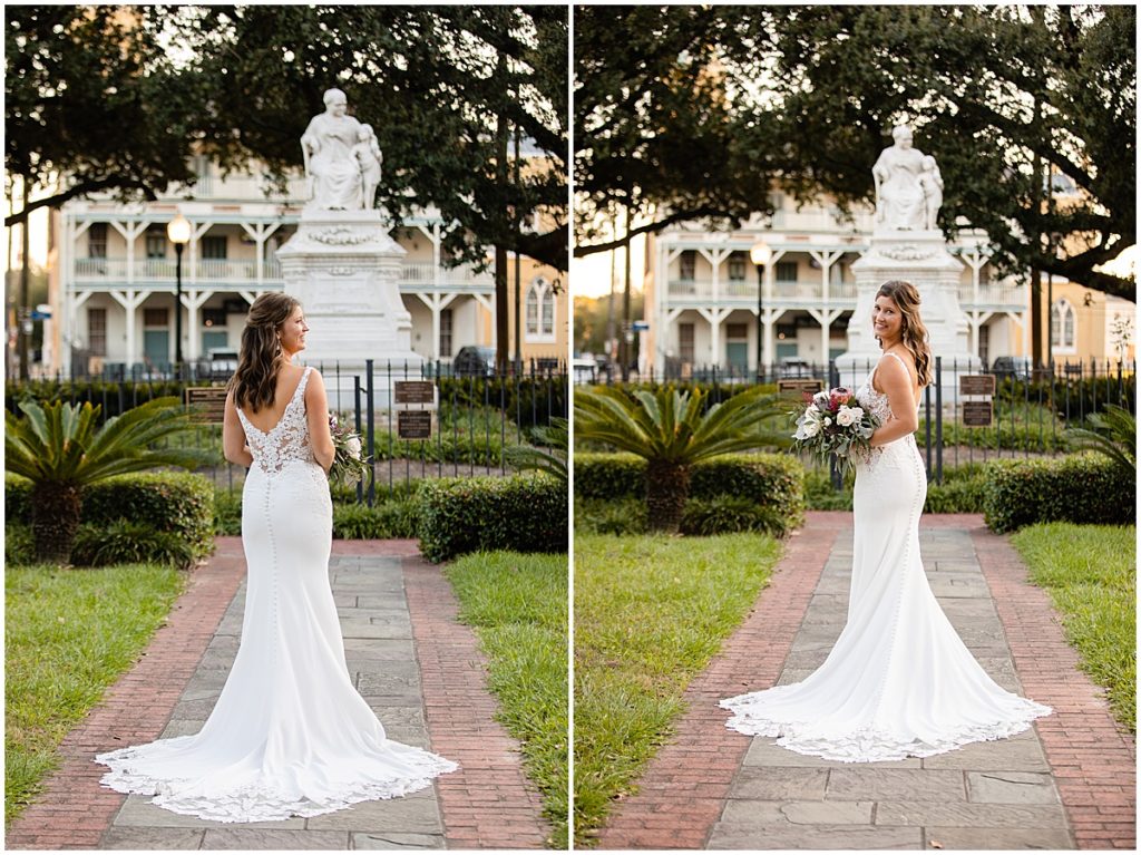 Bride with bouquet by The Plant Gallery with dress from Linen Jolie Bridal New Orleans Wedding