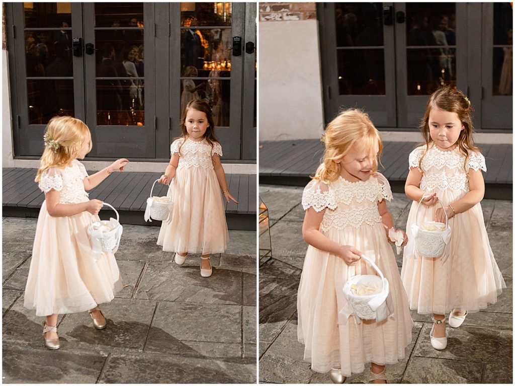 Flower girls walking down the aisle for wedding ceremony at Margaret Place Hotel in New Orleans