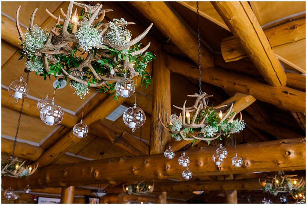 Reception room at The Pine Creek Cookhouse in Aspen for winter wedding.