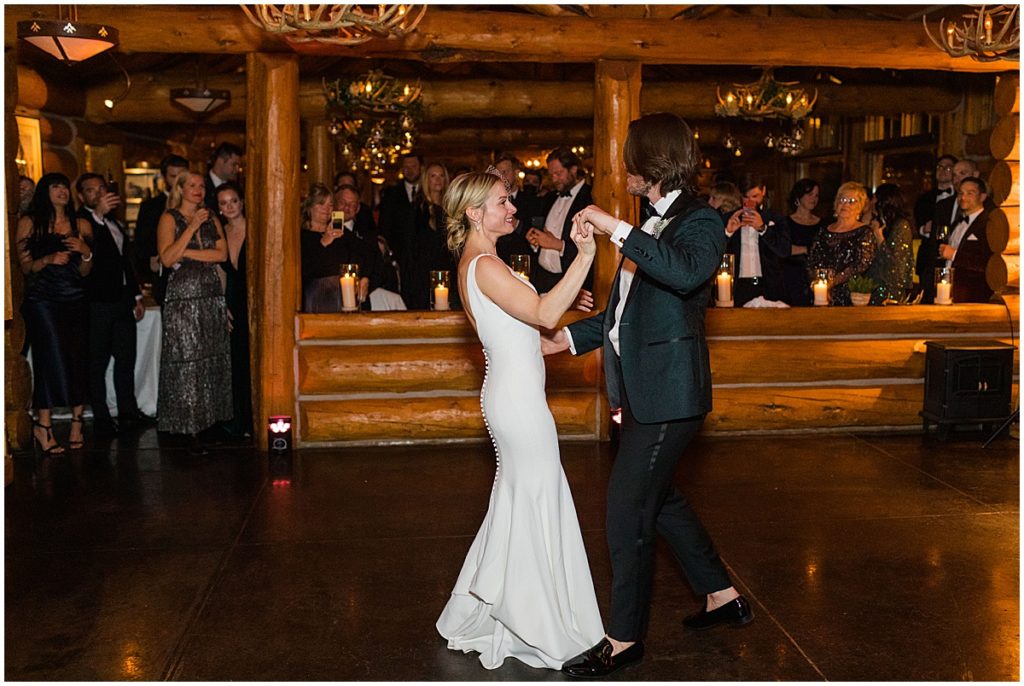 Bride and groom first dance at The Pine Creek Cookhouse in Aspen