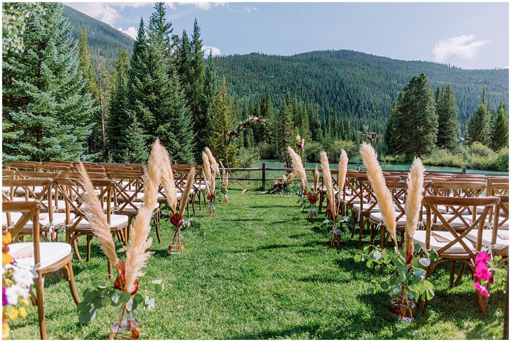 Wedding ceremony outside Ski Tip Lodge in Keystone Colorado