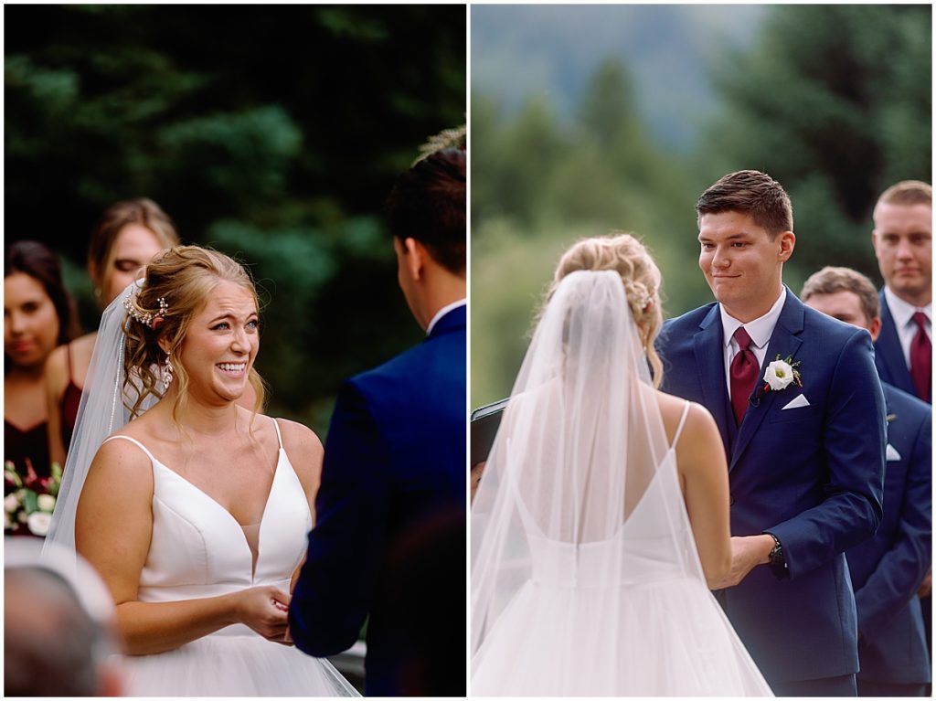 Bride and groom during wedding ceremony at Ski Tip Lodge