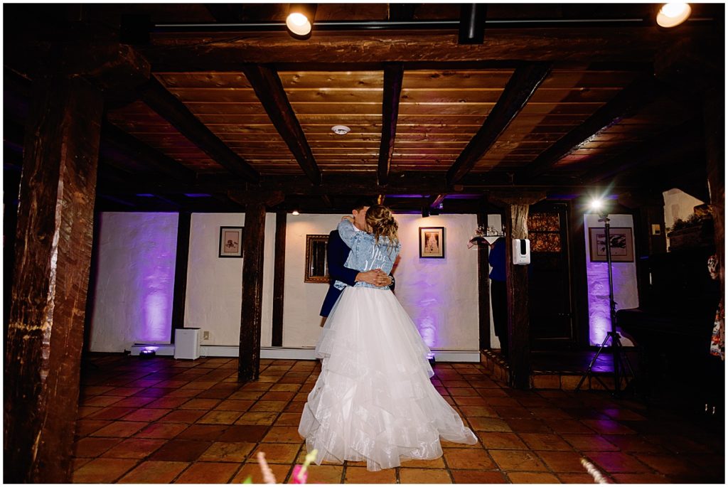 Bride and groom dancing at Ski Tip Lodge in Keystone
