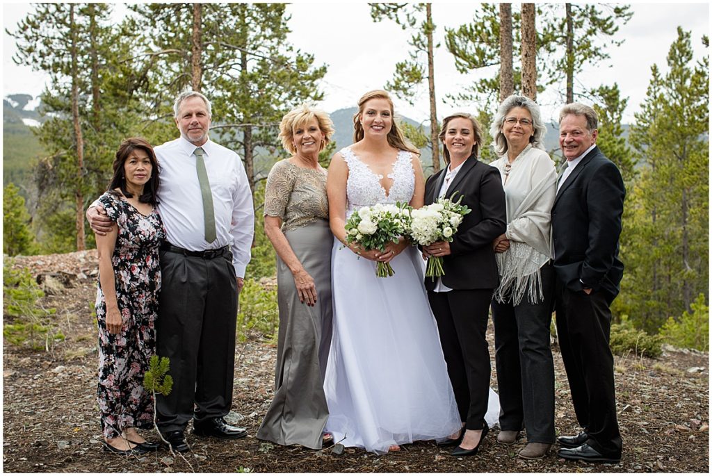 Bridal party for elopement ceremony at Sapphire Point Breckenridge Mountain Wedding.