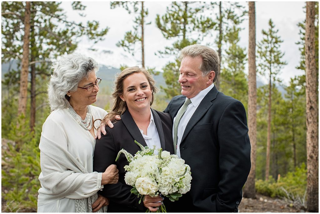 Bride with family before elopement ceremony at Sapphire Point Breckenridge.
