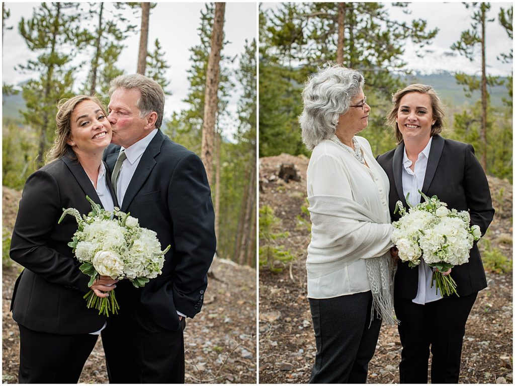 Bride with family before elopement ceremony at Sapphire Point Breckenridge.