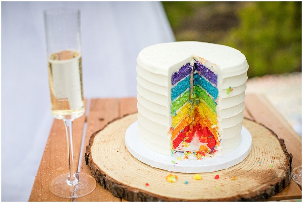 Slice of wedding cake designed by The Makery for LGBTQ elopement.