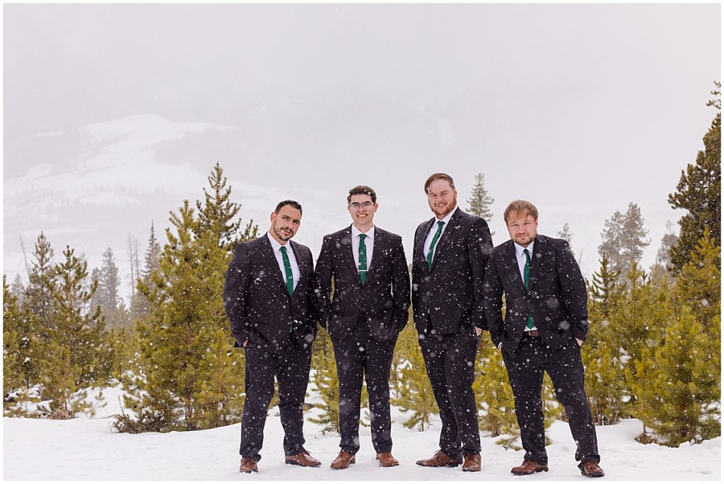 Groom and groomsmen at Sapphire Point in Breckenridge during micro wedding ceremony.  