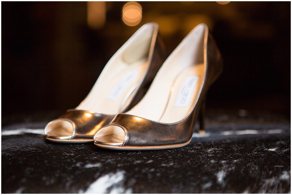 Bride's shoes for wedding at St. Regis Hotel in Aspen.