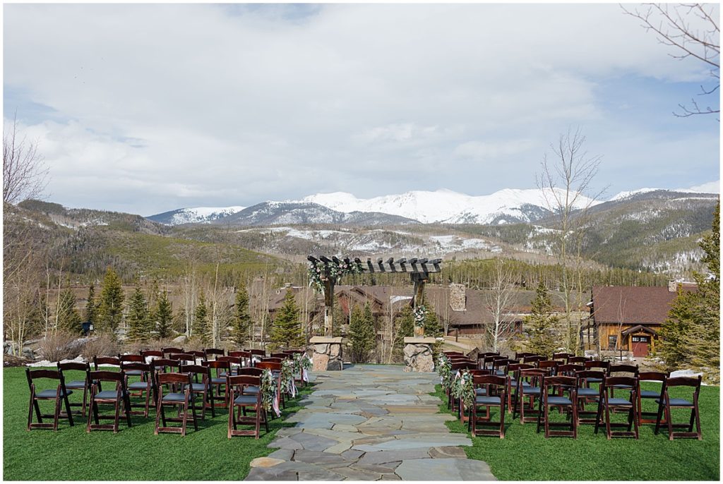 Guest seating area for wedding at Devil's Thumb Ranch.