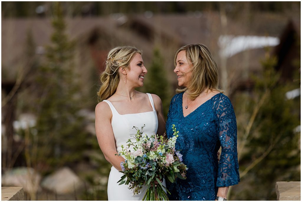 Bride and mom after her ceremony at Devil's Thumb Ranch