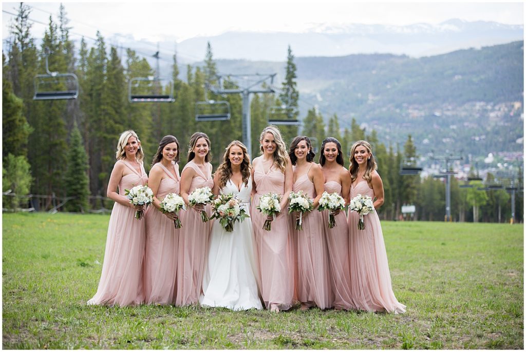 Bridesmaids at the top of peak 9 at Breckenridge