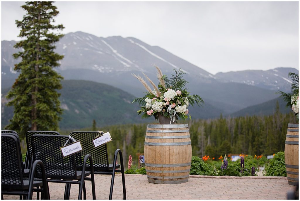 Patio decoration for wedding at 10 mile station at Breckenridge. 