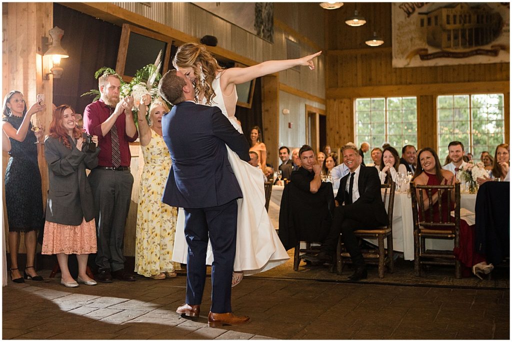 Bride and groom first dance at 10 Mile Station in Breckenridge