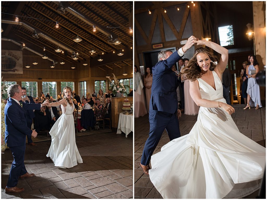 Father and bride dance at 10 Mile Station in Breckenridge