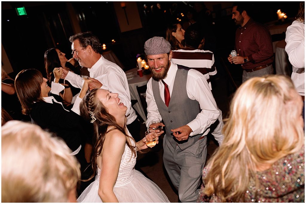 Open dancing during wedding reception at Frisco Day Lodge