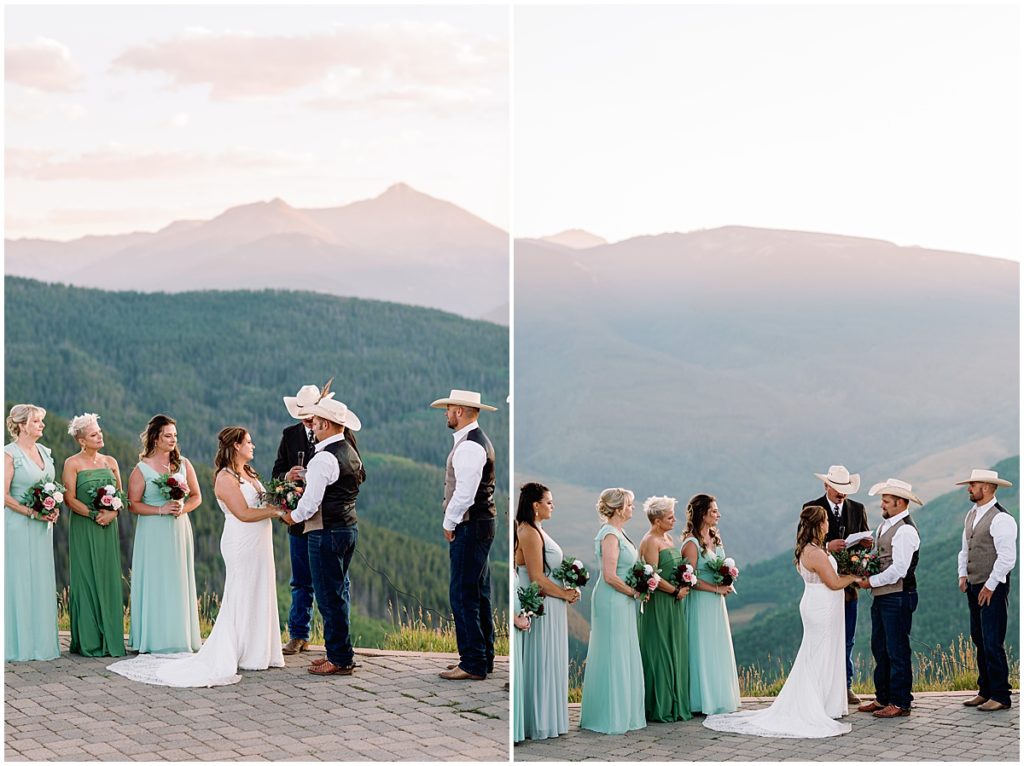 Bride and groom standing on top of The Holy Cross Overlook in Vail during ceremony