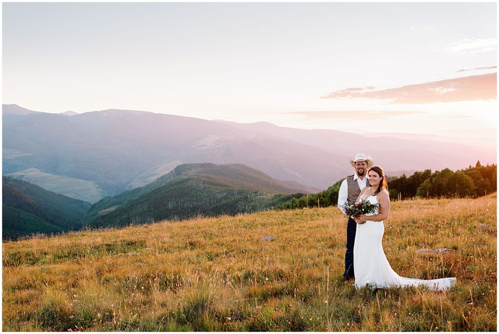 Bride and groom at Holy Cross Overlook in Vail