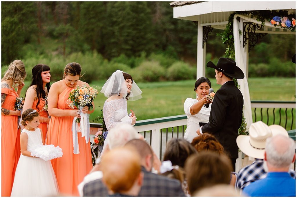 Groom reading vows to bride at Deer Creek Valley Ranch