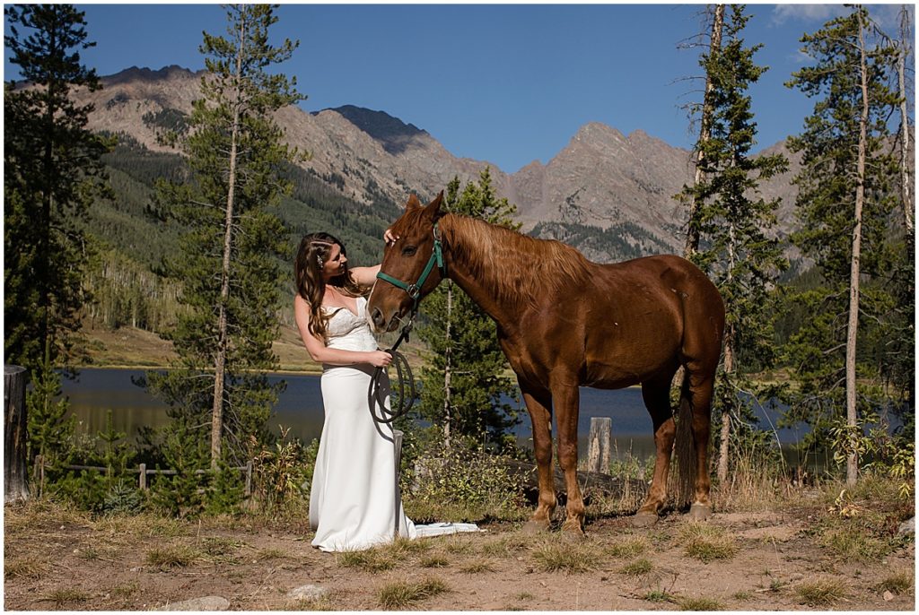 Bride and horse at Piney River Ranch in Vail