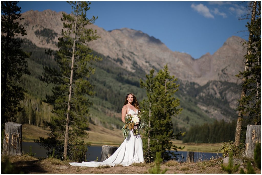 Bride at Piney River Ranch in Vail mountains.