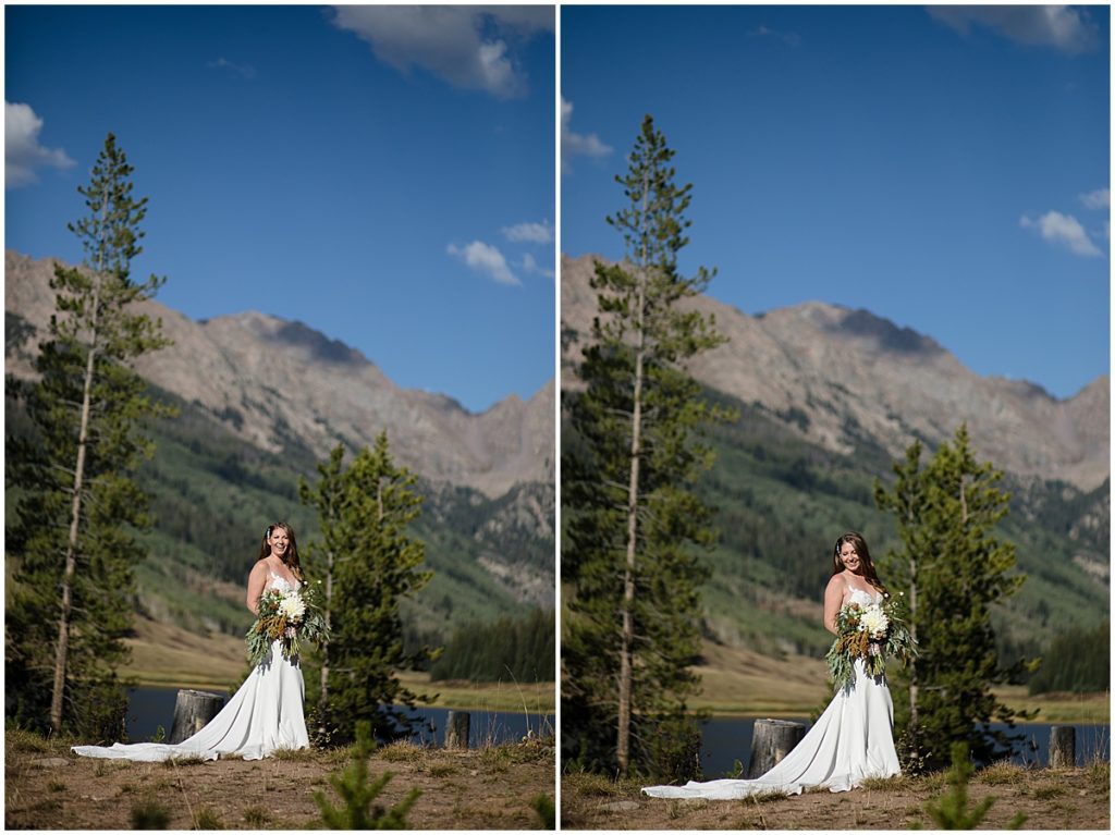 Bride at Piney River Ranch in Vail mountains.