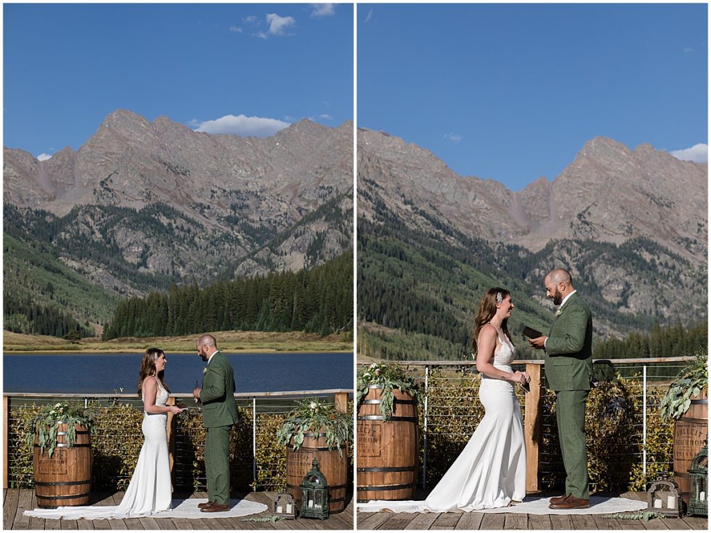 Bride and groom wedding on ceremony deck at Piney River Ranch in Vail