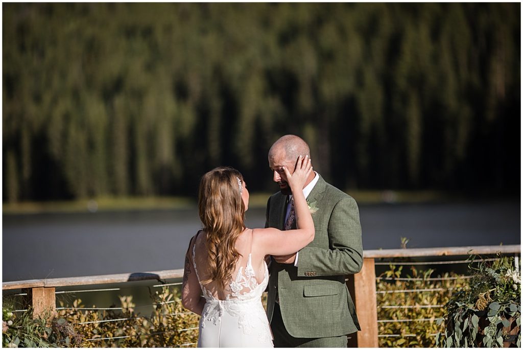 Bride and groom wedding on ceremony deck at Piney River Ranch in Vail