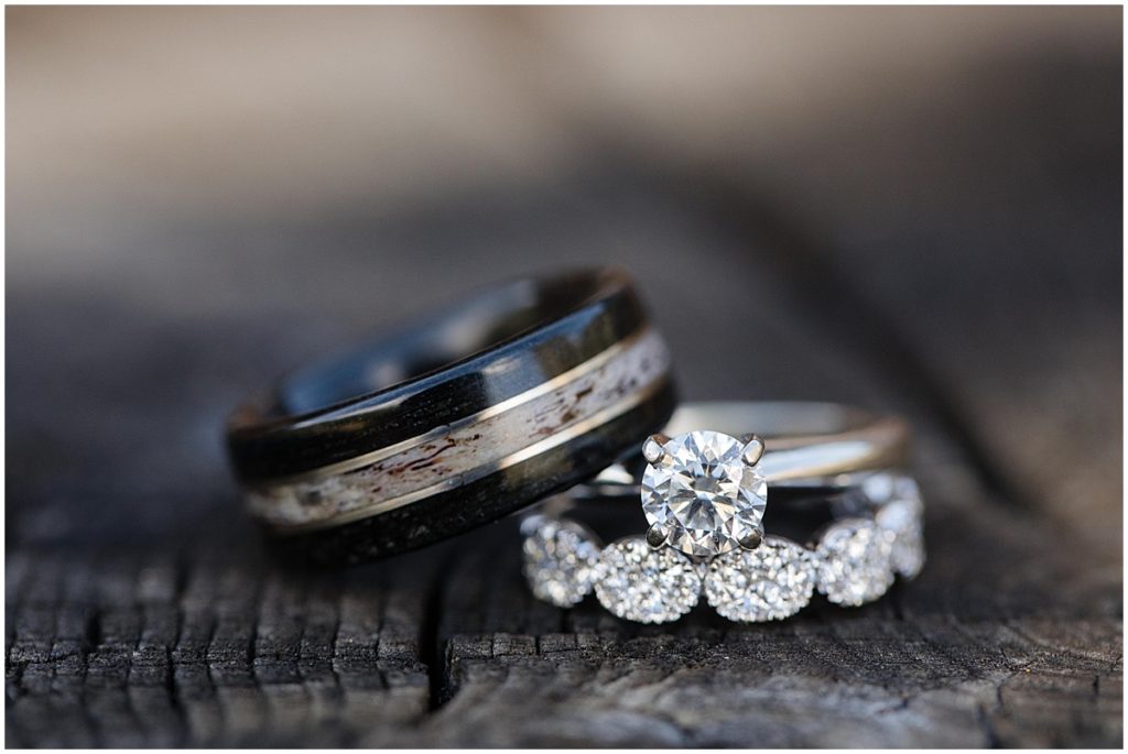 Bride and groom wedding rings at Piney River Ranch in Vail