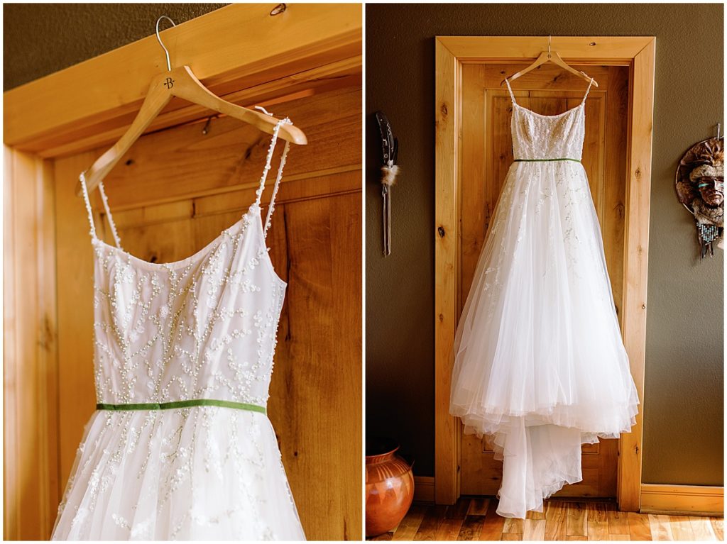 Bride's wedding dress from BHLDN and designed by Watters at Blue Sky Mountain Ranch in Blackhawk.