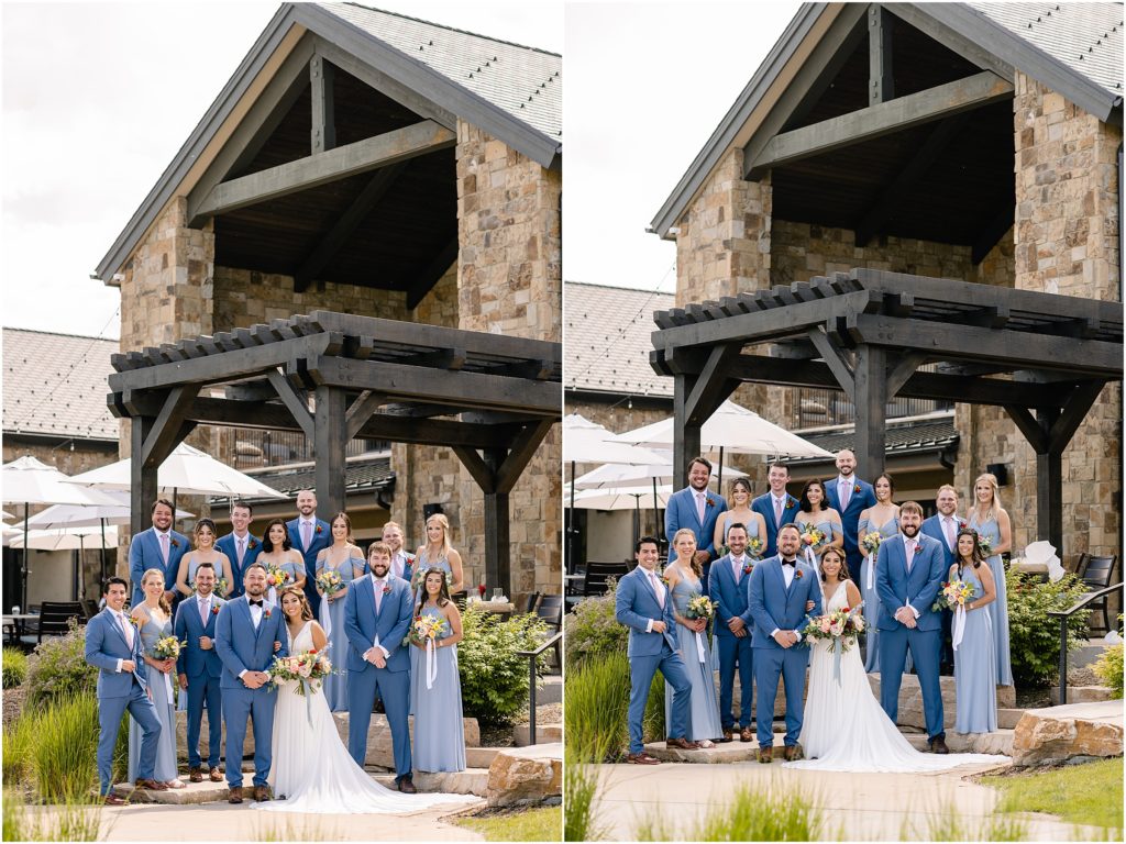 Bridal party on front steps at Columbine Country Club