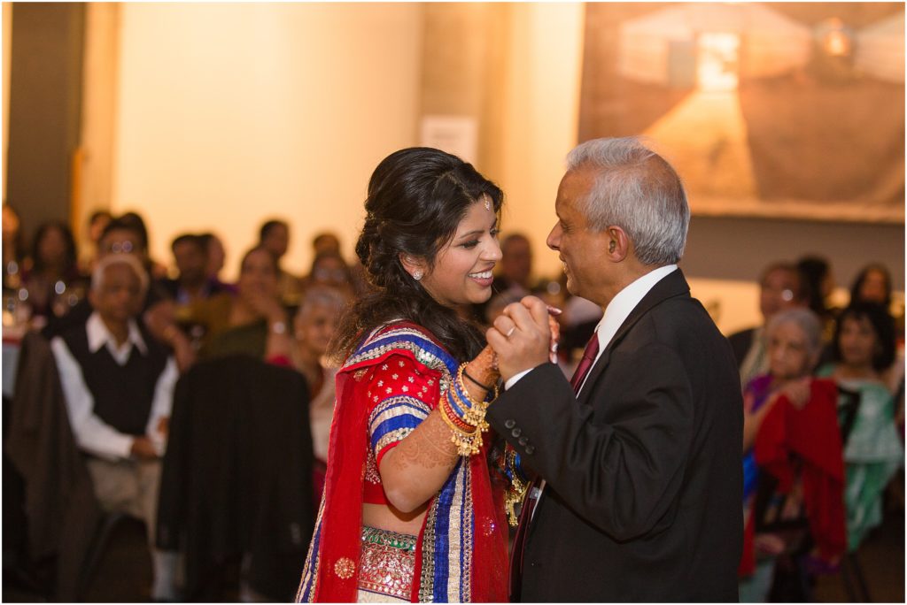Father daughter dance at Denver Botanic Gardens during Indian wedding reception